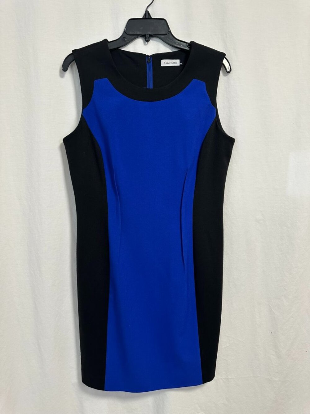 Calvin Klein Black & Royal Blue Colorblock Sleeveless Sheath Dress (Size 12)